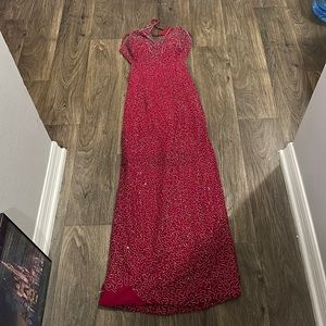 Michaelangelo Red Floor Length Beaded Gown